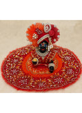 Red and Orange Laddu Gopal Poshak with Pearl, Stone and Embroidery Work