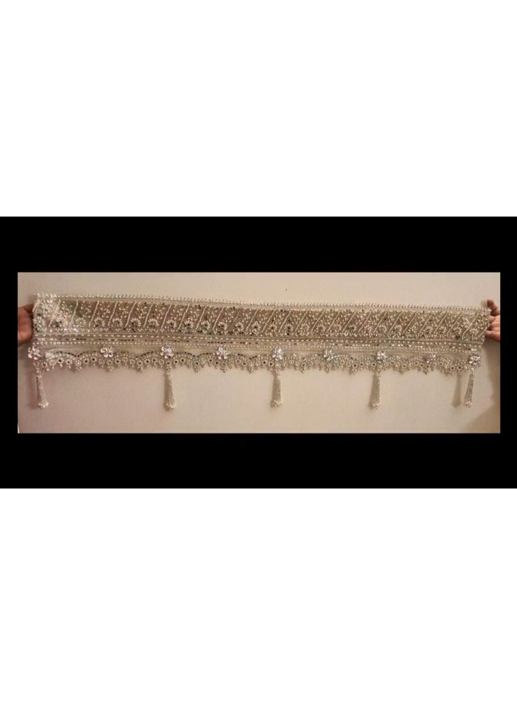 Silver Beaded Door Toran with Mirror and Pearl Work, 40 Inches, Diwali Decor