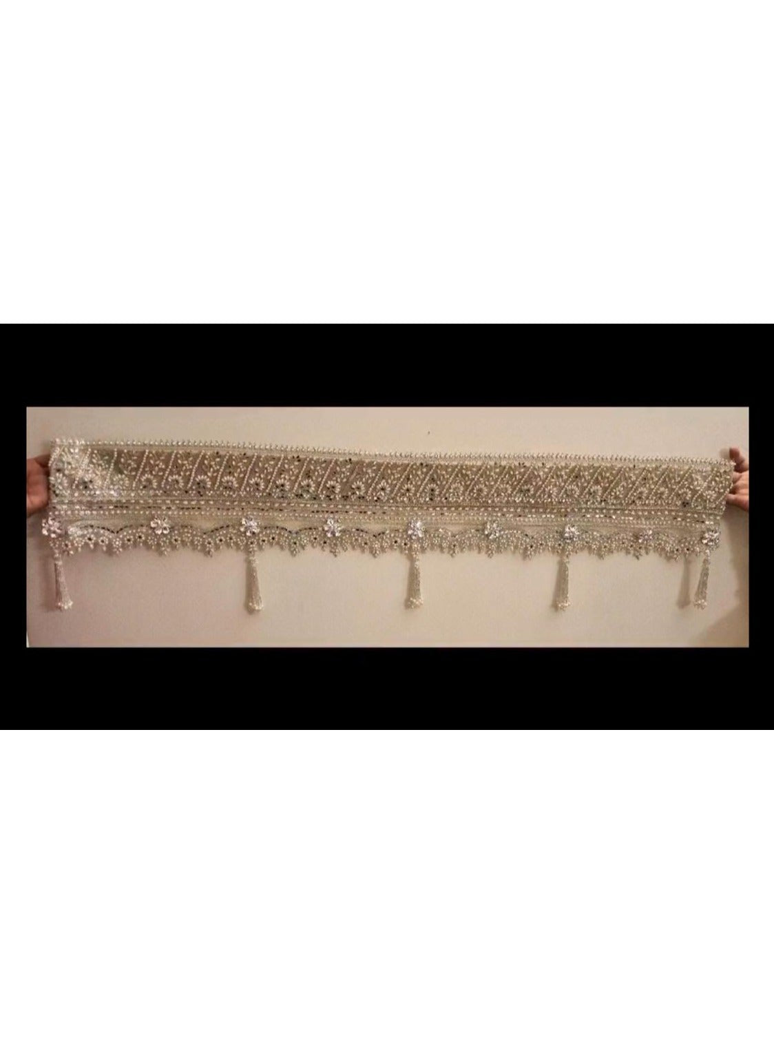 Silver Beaded Door Toran with Mirror and Pearl Work, 40 Inches, Diwali Decor