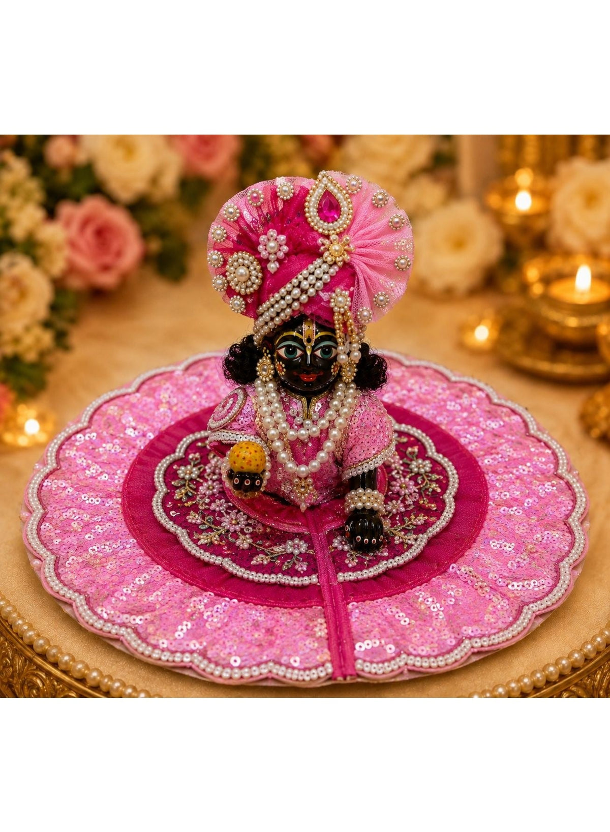 Pink and Magenta Laddu Gopal Poshak Set with Pearl Pagdi