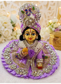 Purple and Golden Laddu Gopal Poshak with Embellished Pagdi, 6 Inches