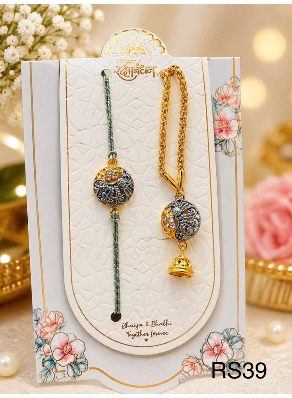 Bhaiya and Bhabhi Rakhi and Bracelet Combo, Size 41