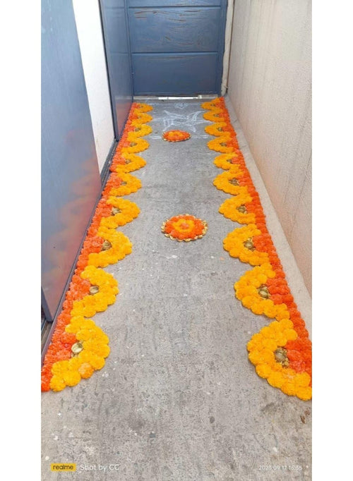 Artificial Marigold Flower Rangoli Mat Set, 22 Pieces