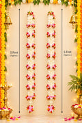 Artificial Flower Garland Side Hangings for Diwali Decor, Multicolour, Set of 2