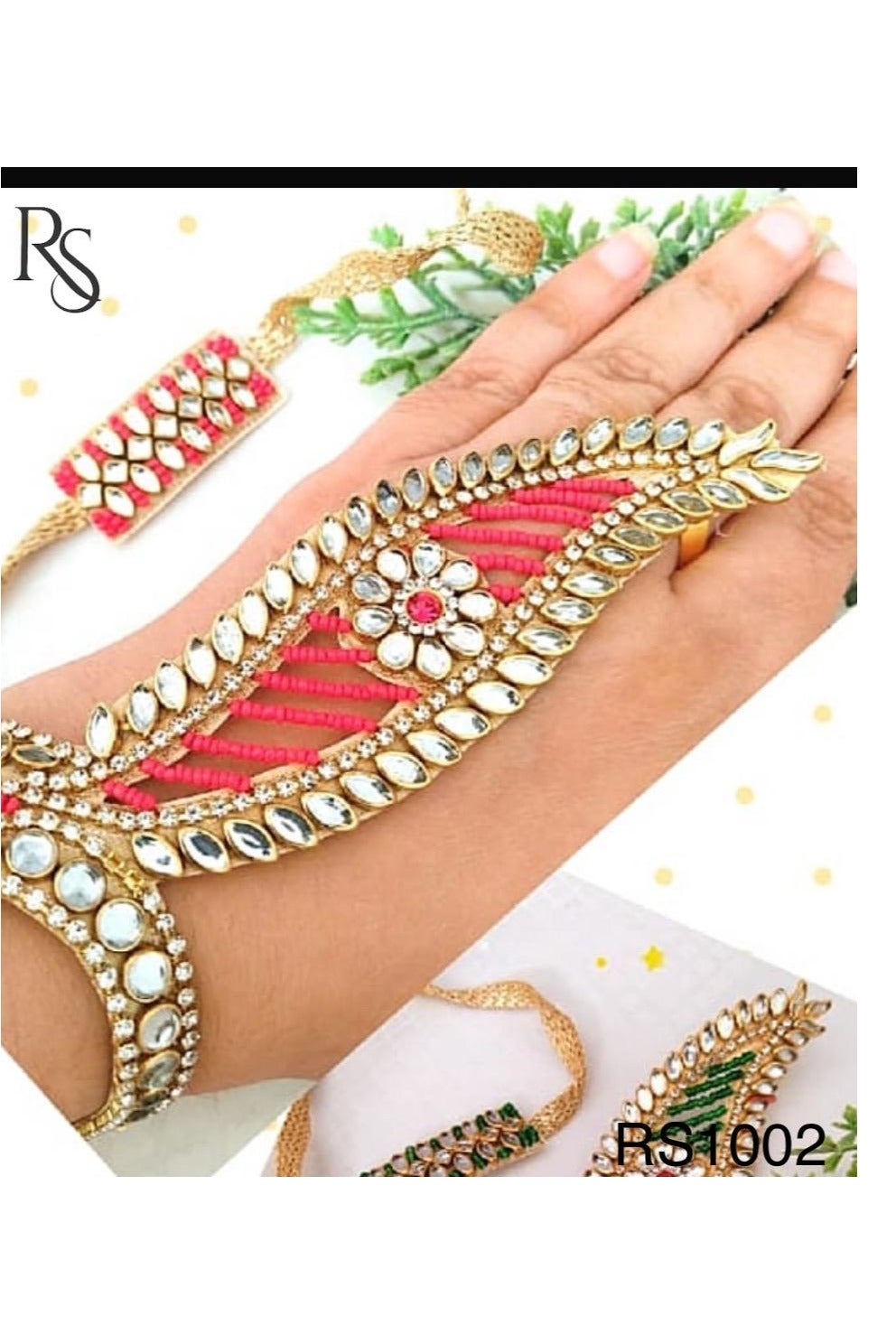 Rakhi Pair, Bhai Rakhi and Bhabhi Hathful-Style Bracelet, Red