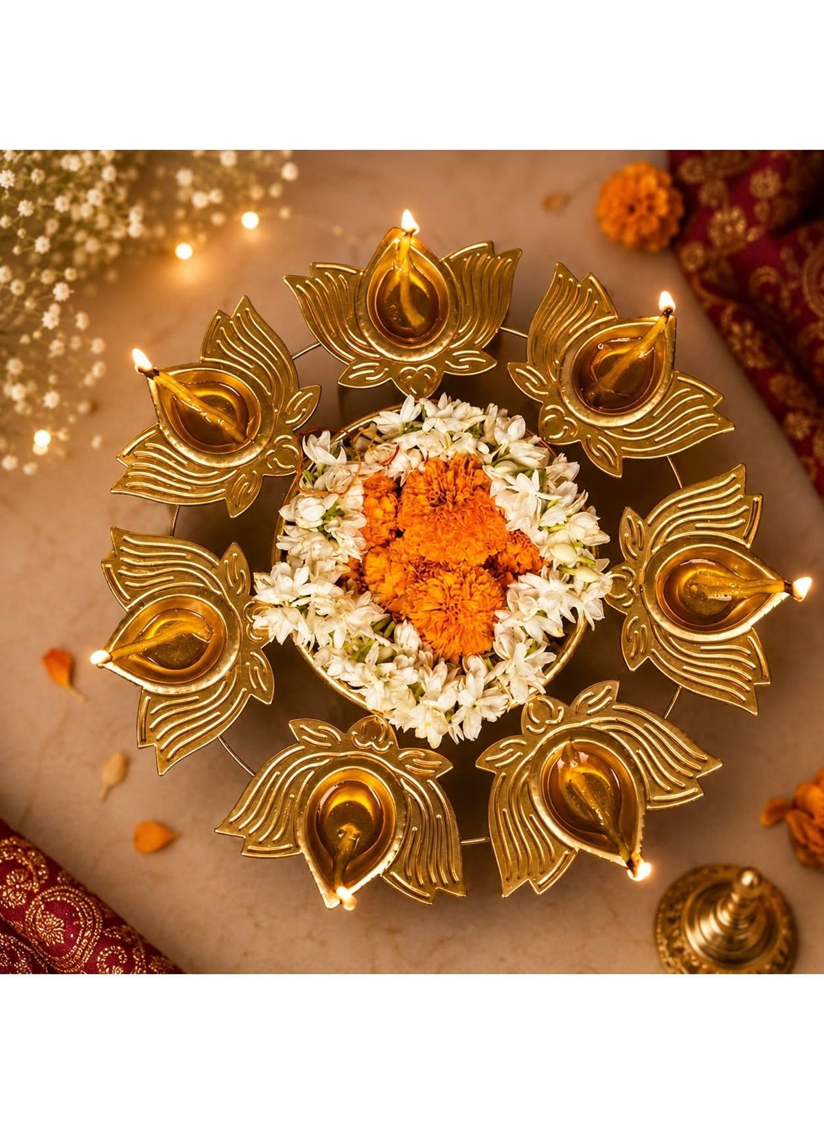 Lotus Urli 10 inches in Gold Brass Finish / Black Gift Box /Diwali Decor /Diwali Gifting