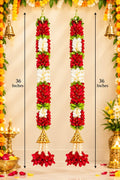 Artificial Flower Garland Side Hangings Diwali Decor Set of 2, Red, White & Green