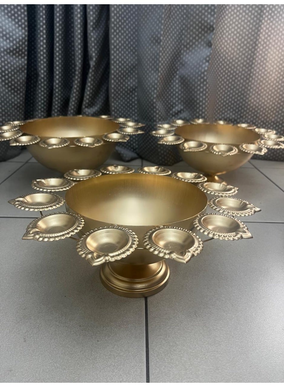 Brass Urli Bowl with Tealight Holders, Set of 3, Diwali Decor