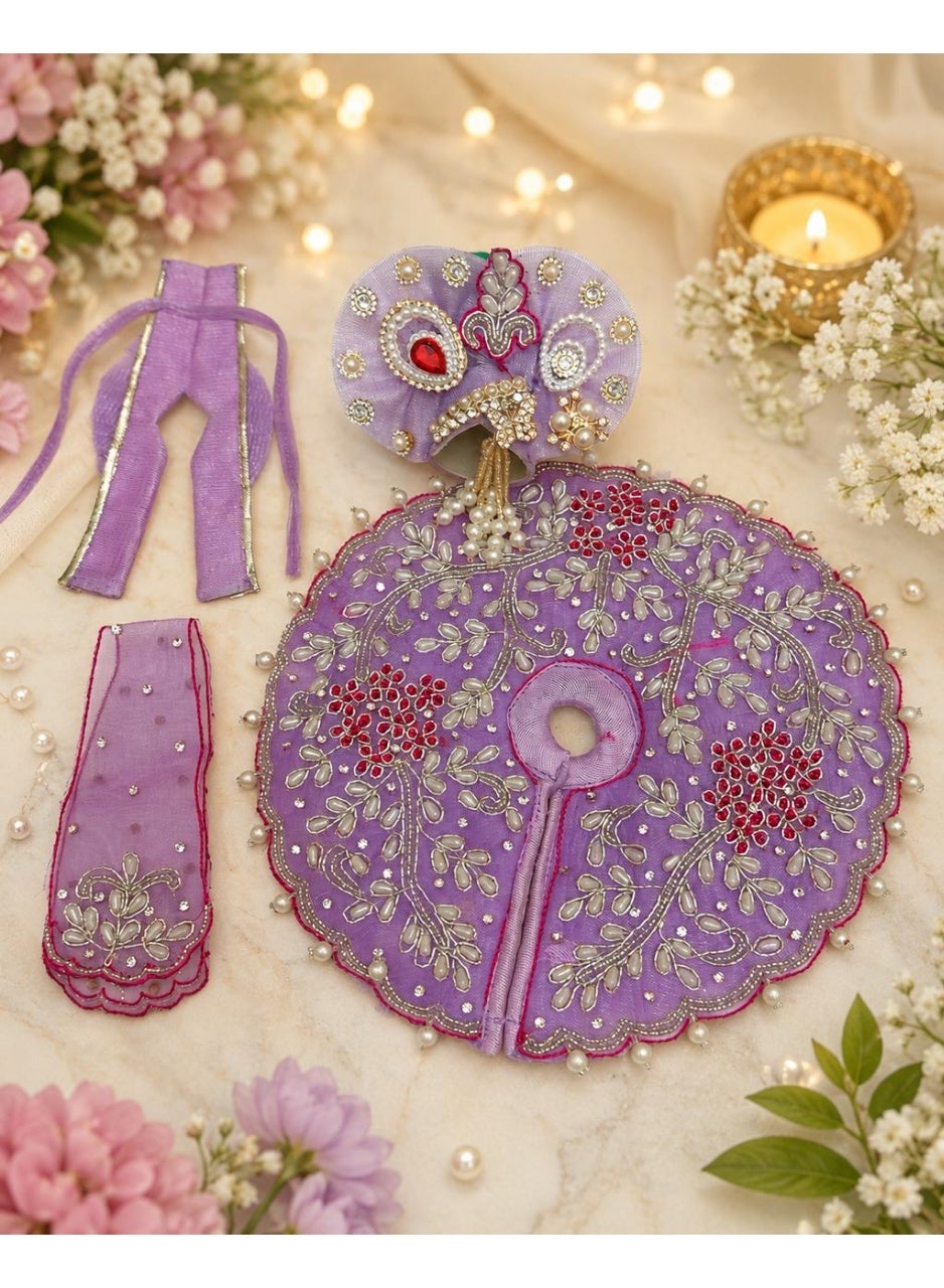 Lavender Purple Laddu Gopal Poshak Set with Pagdi and Dupatta